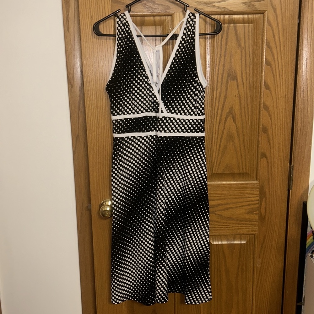 CAROL LITTLE Optical Illusion Retro Cocktail Party Dress w Polka Dots Size SM